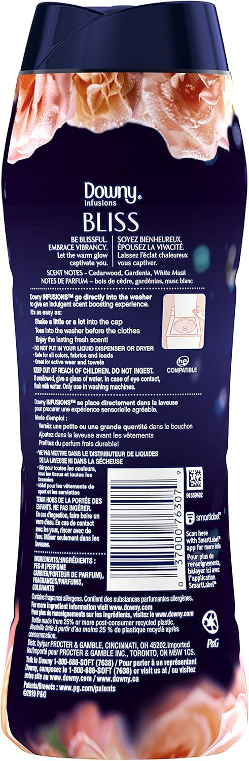 Downy Infusions Laundry Scent Booster Beads For Washer, Bliss, Sparkling Amber & Rose, 10 Oz (Pack Of 4)