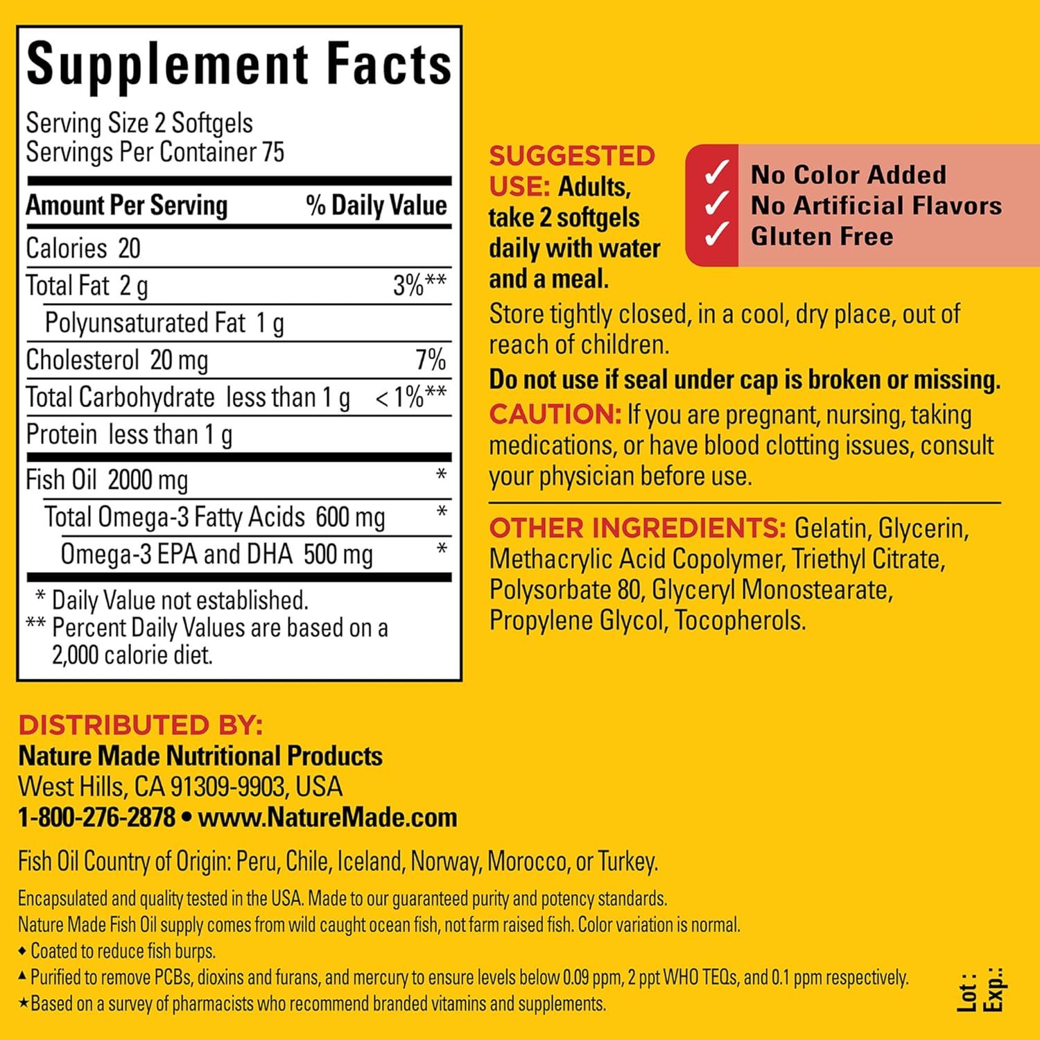 Nature Made Burp Less Fish Oil Omega 3 Supplements, 1000Mg Softgels, Omega 3 Fish Oil Supplements For Healthy Heart Support, 150 Softgels, 75 Day Supply : Health & Household