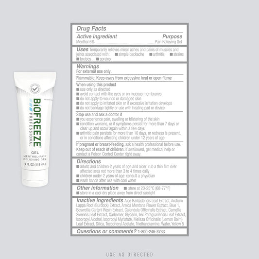 Biofreeze Professional Strength Pain Relief Gel, Arthritis Pain Reliver, Knee & Lower Back Pain Relief, Sore Muscle Relief, Neck Pain Relief, Fsa Eligible, 2 Pack (4 Fl Oz Biofreeze Menthol Gel)