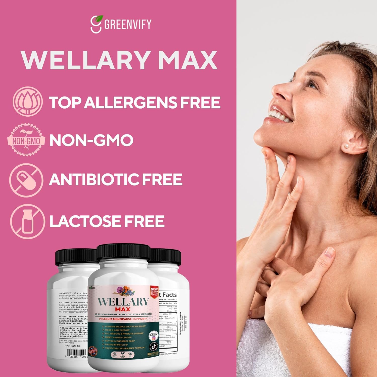 Bioquire Wellary Max Menopause Support Supplement, 40 Billion Cfu Probiotic Blend, 90 Capsules (3) : Health & Household