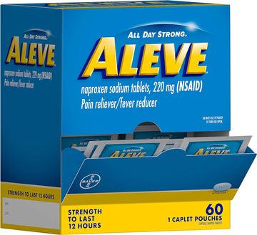 Aleve Pain Reliever & Fever Reducer Naproxen Sodium Caplets, Body Pain Relief, Arthritis Pain Relief, Pain Medicine For Adults And Children Ages 12 And Up, 60 Individual Pouches