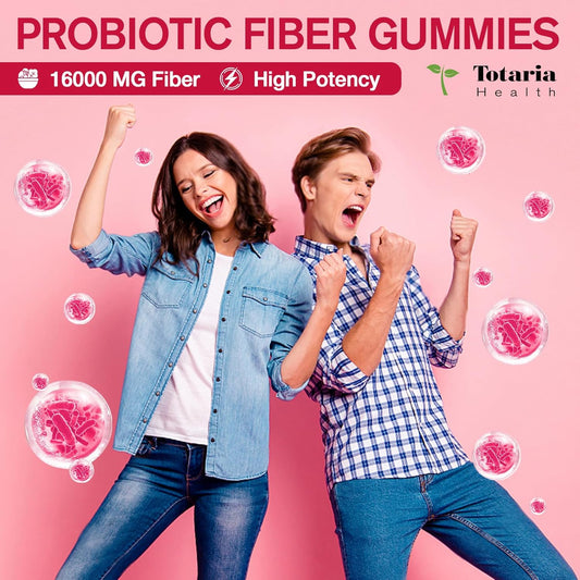 9-In-1 Probiotic Fiber Gummies For Adults & Teens 16G Fiber Per Serving, Psyllium Fiber Supplement With 5 Billion Cfu Bacillus Coagulans, Inulin, Acv For Digestive, Gut & Immune Wellness - 2 Bottles