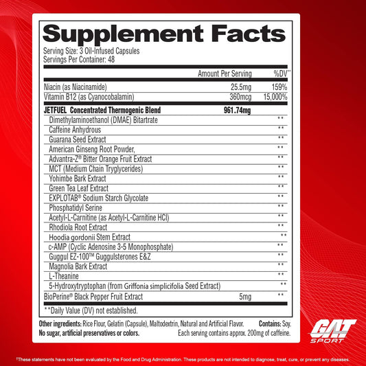 Gat Sport Jetfuel Original - Weight Loss Supplement, Energy Booster, Fat Burner, Appetite Suppressant (144 Capsules)