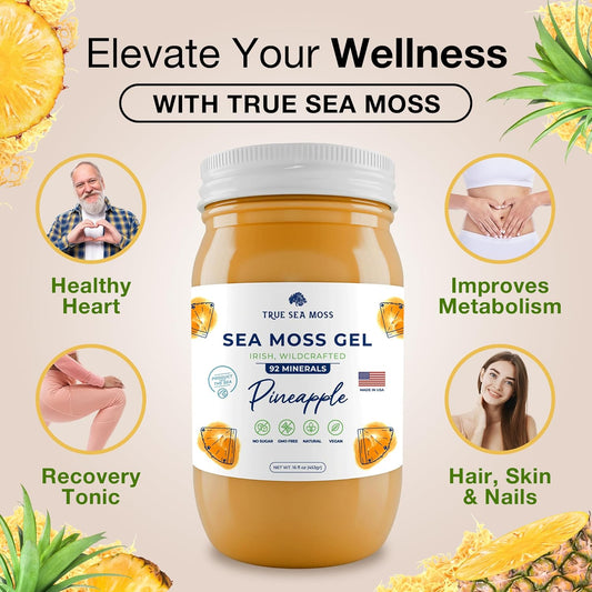 Trueseamoss Wildcrafted Irish Sea Moss Gel - Made With Dried Seaweed - Seamoss, Vegan-Friendly, Antioxidant Supports Thyroid & Digestion - Made In Usa (Pineapple, Pack Of 1)