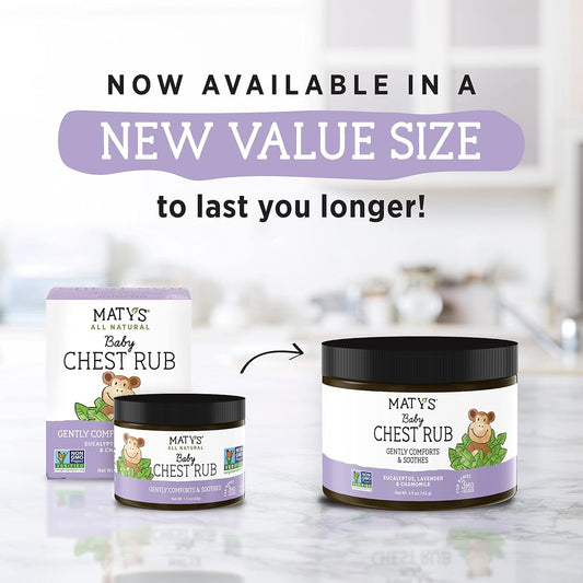 Matys Baby Chest Rub, Soothing Congestion Relief Vapor Rub For Babies 3 Months Old +, Clean & Comforting Eucalyptus, Lavender, & Chamomile For Sleep, Non-Gmo, Petroleum Free, Menthol Free, 4.5 Oz Tub