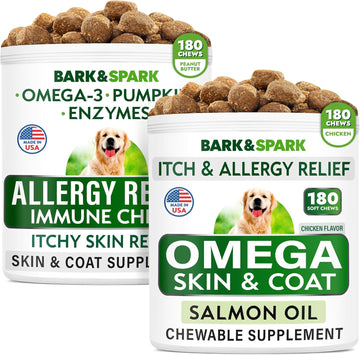 Allergy Relief + Omega 3 For Dogs Bundle - Anti-Itch Skin & Coat + Skin Allergy - Omega 3 Fish Oil + Epa & Dha Fatty Acid - Itching & Paw Licking + Joint Health - 360 Chews - Made In Usa
