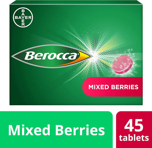 Berocca Vitamin C Effervescent Tablets - Including B Vitamins, Magnesium, Calcium & Zinc - Support Energy Release & Immune System - 45 Tablets - Mixed Berries Flavour
