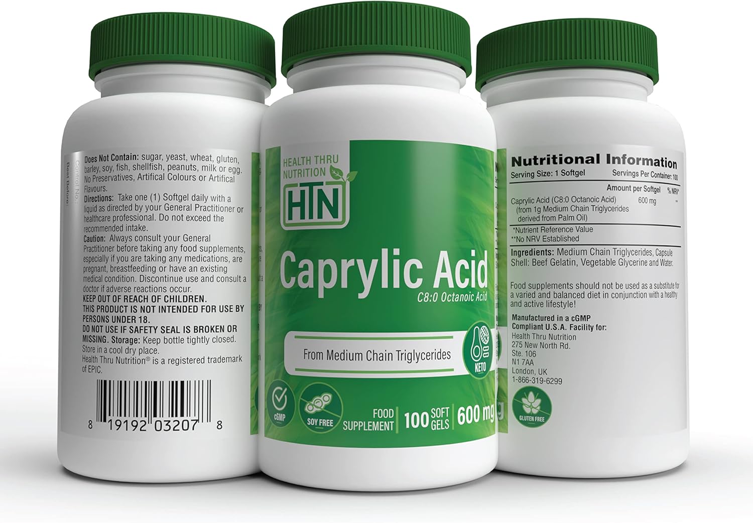 Health Thru Nutrition Caprylic Acid 600Mg 200 Softgels | C8 Octanoic Acid From Pure 1G Mct Oil | Non-Gmo & Soy Free | Support Healthy Digestive And Intestinal Health | Keto Friendly : Health & Household