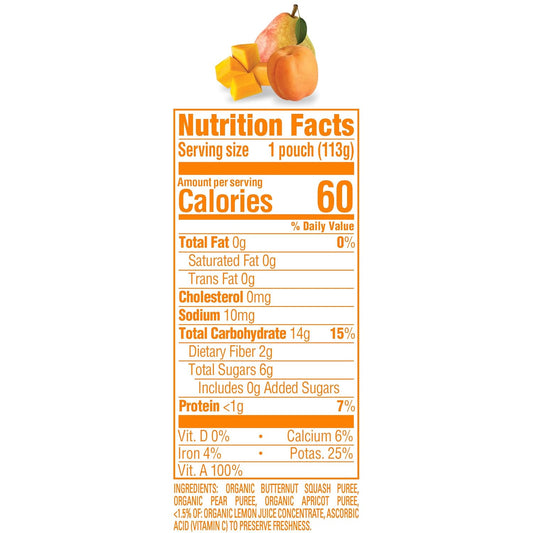 Happy Baby Organics Stage 2 Baby Food Pouches, Gluten Free, Vegan & Healthy Snack, Clearly Crafted Fruit Puree, Squash, Pears & Apricots, 4 Ounces (Pack Of 16)