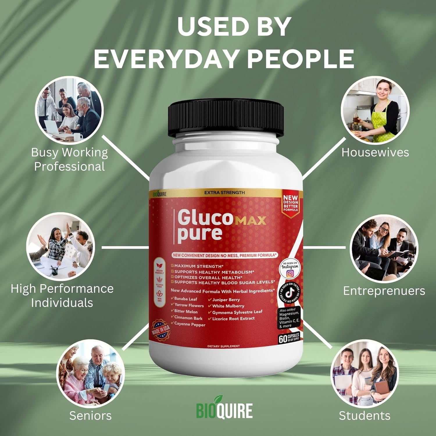 Gluco Max Pure Ultra Dietary Supplement, 60 Capsules, Maximum Strength, Supports Healthy Blood Sugar Levels, Optimizes Overall Health (3) : Health & Household