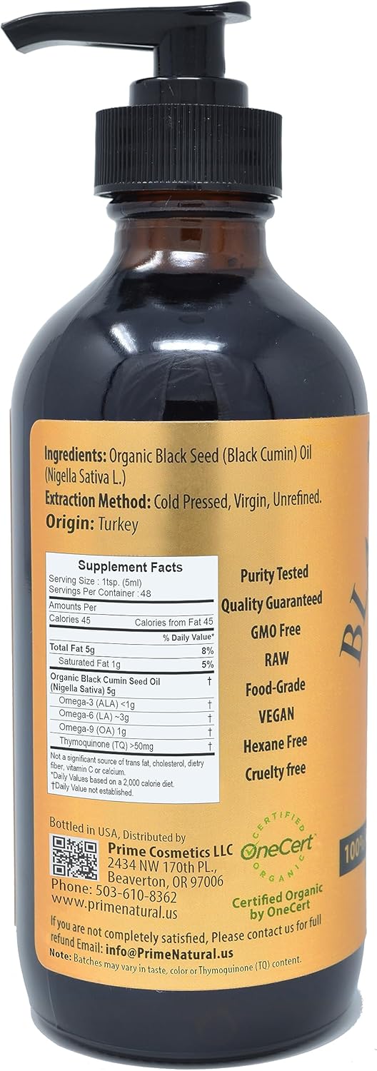 Organic Black Seed Oil 8Oz | Cold Pressed Unrefined High Thymoquinone 1.7% Usda Certified | Turkish Origin Potent Pure Nigella Sativa Liquid | Vegan Omega 3 6 9, Antioxidant Immune Boost Joints Skin