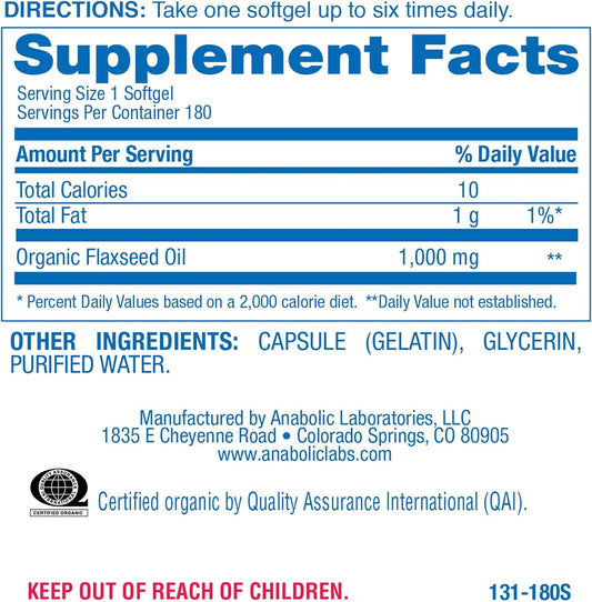 Anabolic Laboratories Flaxseed Oil Softgels 1000mg - 180 Softgels for