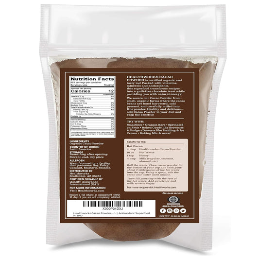 Healthworks Cacao Powder (48 Ounces / 3 Pounds) | Cocoa Chocolate Substitute | Certified Organic | Sugar-Free, Keto, Vegan & Non-Gmo | Peruvian Bean/Nut Origin | Antioxidant Superfood