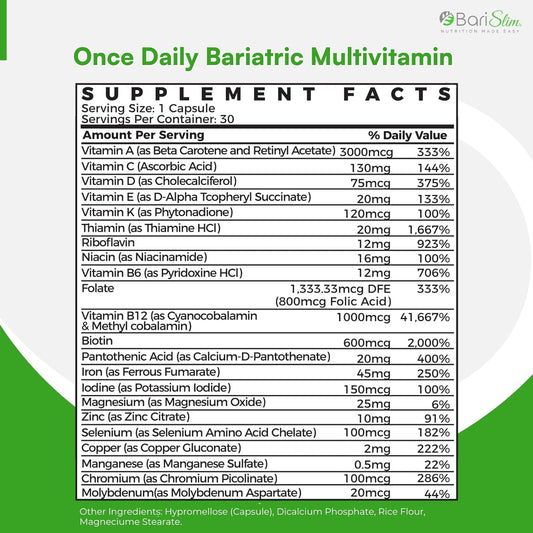 Once Daily Bariatric Multivitamin Capsule - 45Mg Of Iron - Bariatric Vitamin & Supplement For Post Bariatric Surgery Including Gastric Bypass & Gastric Sleeve | 30-Day Supply