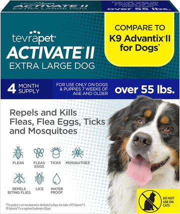 Activate Ii Flea And Tick Prevention For Dogs | 4 Count | Extra Large Dogs 55+ Lbs | Topical Drops | 4 Months Flea Treatment