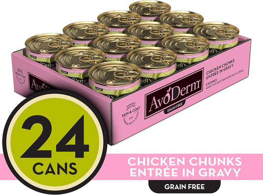 Avoderm Natural Grain Free Wet Cat Food, Chicken Chunks Entrée In Gravy, 3 Oz Cans, Case Of 24