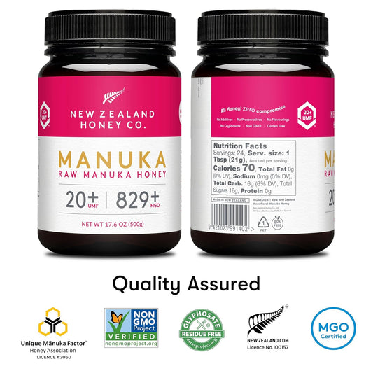 New Zealand Honey Co. Raw Manuka Honey Umf 20+ / Mgo 829+ | Umf Certified | 17.6Oz | Pure Raw Honey