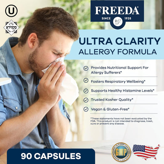 Freeda Natural Allergy Formula With Quercetin, Bromelain & Nettle Leaf - Kosher Certified And Vegan - Supports Healthy Sinus & Respiratory Function - Non-Drowsy Immune Support For Seasonal Wellness