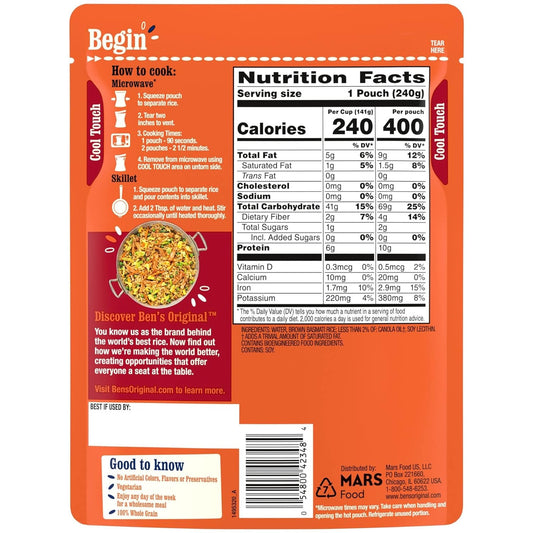 Ben'S Original Ready Rice Brown Basmati Rice, Easy Dinner Side, 8.5 Oz Pouch (Pack Of 12)