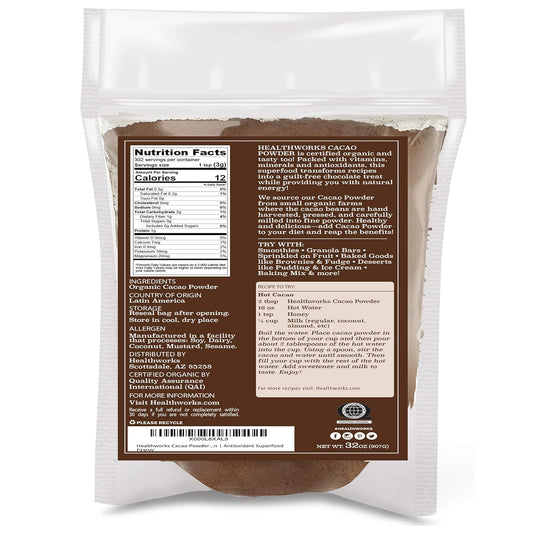 Healthworks Cacao Powder (32 Ounces / 2 Pounds) | Cocoa Chocolate Substitute | Certified Organic | Sugar-Free, Keto, Vegan & Non-Gmo | Peruvian Bean/Nut Origin | Antioxidant Superfood
