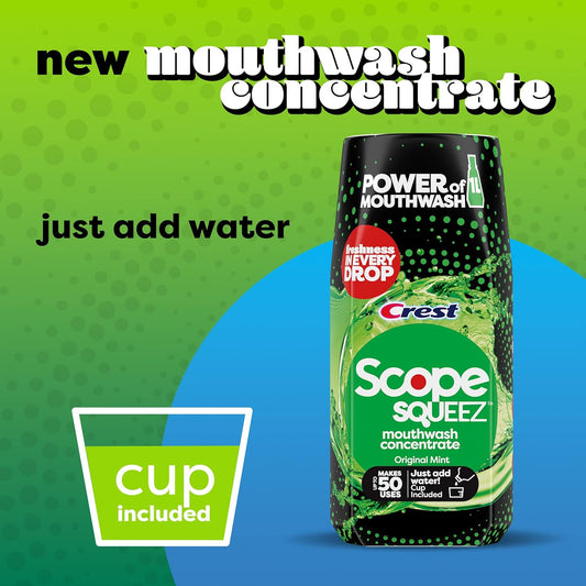 Crest Scope Squeez Mouthwash Concentrate, Original Mint Flavor, 50Ml Bottle, Equal Uses Up To 1L Bottle *Vs 1L Scope Outlast Mouthwash, Squeez To Control The Strength