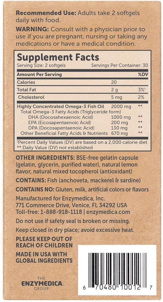 Enzymedica Aqua Biome Maximum Strength Omega 3 Fish Oil, 60 Softgels