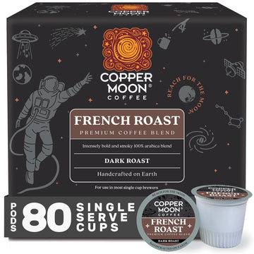 Copper Moon Single Serve Coffee Pods For Keurig K-Cup Brewers, Dark Roast, French Roast Blend, 80 Count