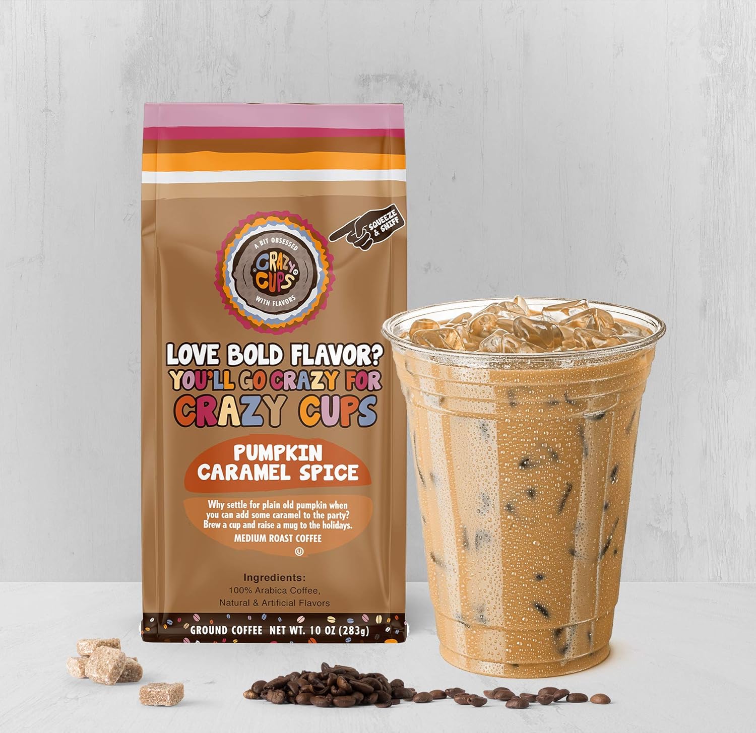 Crazy Cups Flavored Ground Coffee, Pumpkin Caramel Spice Coffee, In 10 Oz Bags, For Brewing Flavored Hot Or Iced Pumpkin Spice Coffee, 3 Pack