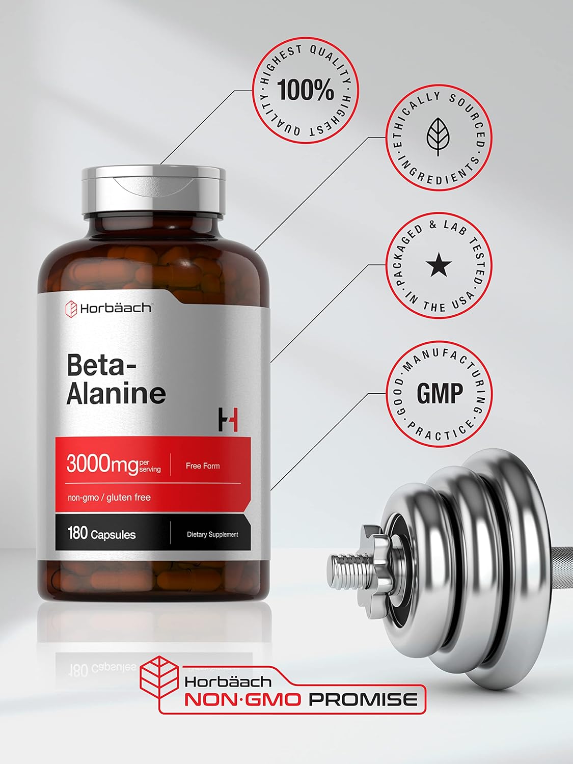 Horbäach Beta Alanine Capsules | 3000mg | 180 Count | Non-GMO, Gluten Free Supplement : Health & Household