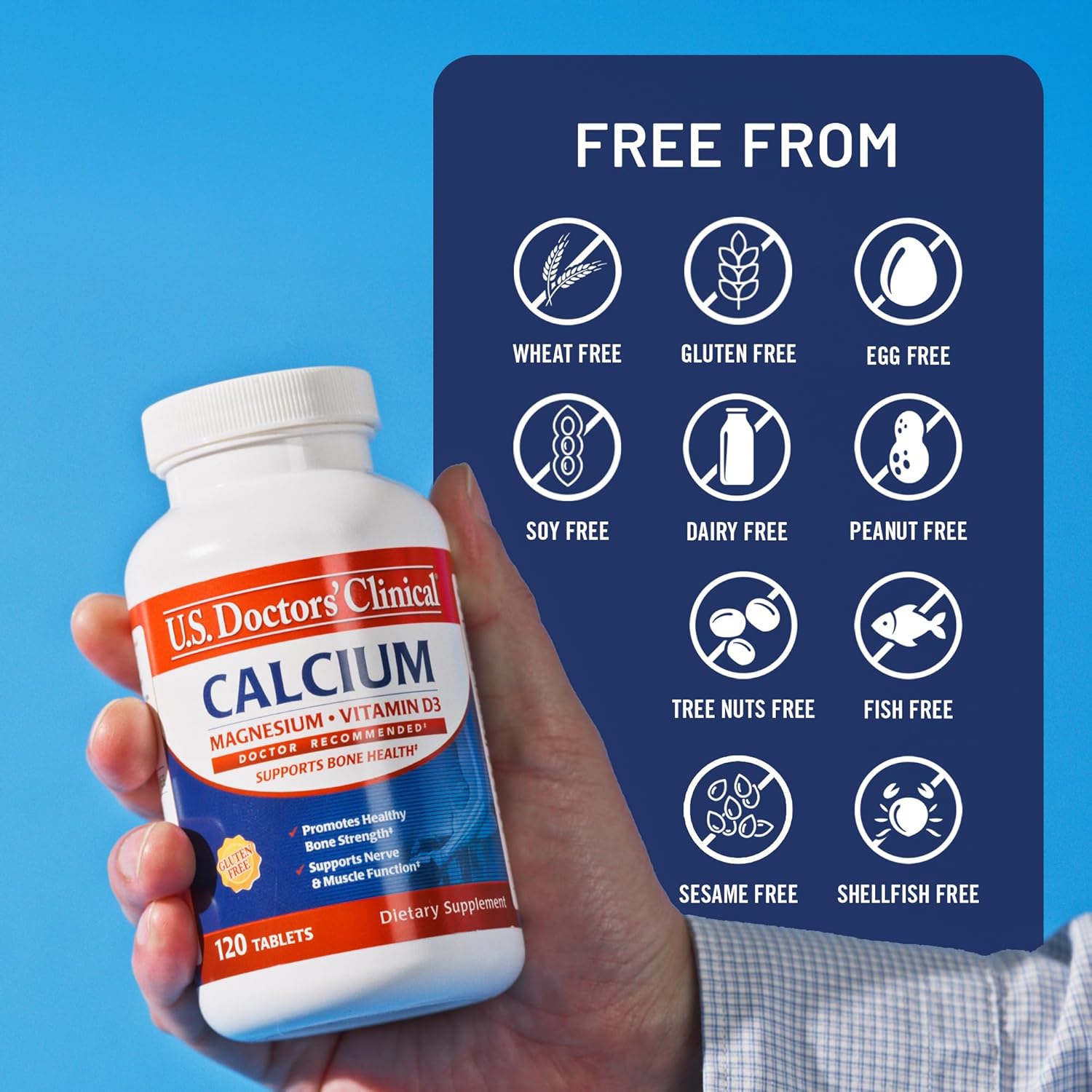 U.S. Doctors' Clinical 1200Mg Calcium Citrate & Carbonate Complex With Magnesium & Vitamin D3 - Calcium Supplement For Bone Strength, Muscles & Nerves - Vegan, Non-Gmo - 60 Tablets - 1-Month Supply : Health & Household