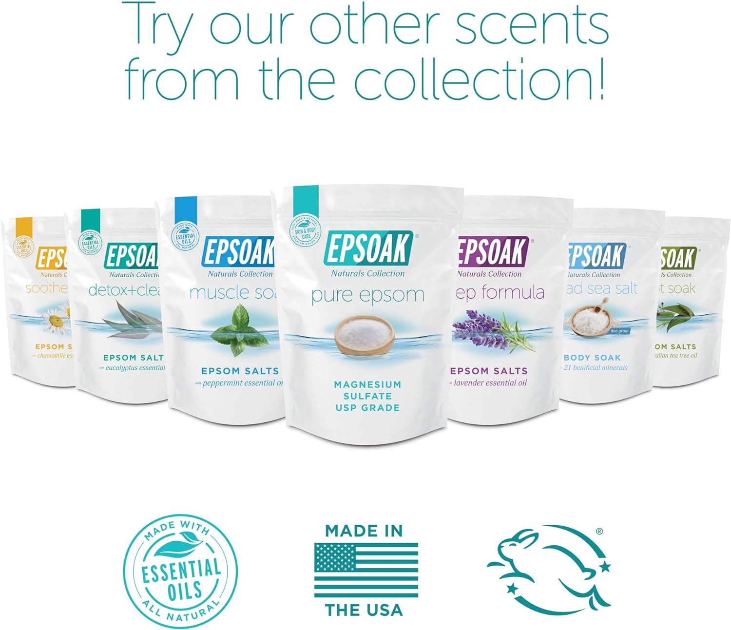 Epsoak Epsom Salt 4 lb. Magnesium Sulfate USP. (Qty. 2 x 2lb. Bags) Resealable Epsom Salt Bulk Bags Unscented, Made in The USA, Cruelty-Free Certified : Beauty & Personal Care