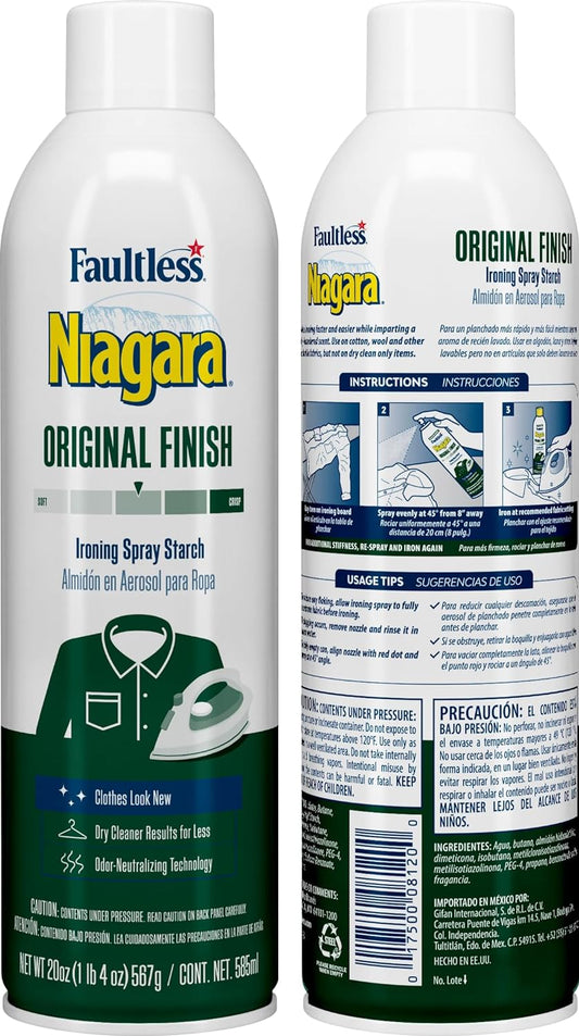 Niagara Original Spray Starch (4-Pack, 20 Oz) - Niagara Starch Spray Iron Aid: Non-Flaky/Clogging | Durafresh Scent - Original Hold Iron Out Spray - Iron Spray Pack For Clothes & Fabrics…