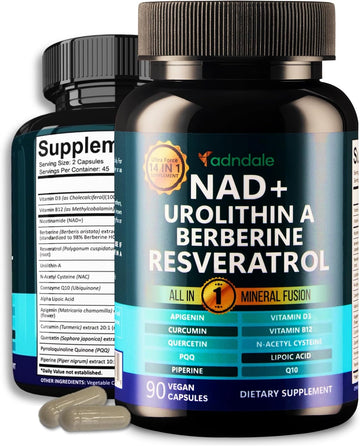 Nad Supplement. Longevity Formula With Liposomal Nad+, Trans Resveratrol, Quercetin, Berberine, Betaine Anhydrous, Grape Seed, Fisetin. Nad Resveratrol Supplement With Berberine 90 Capsules