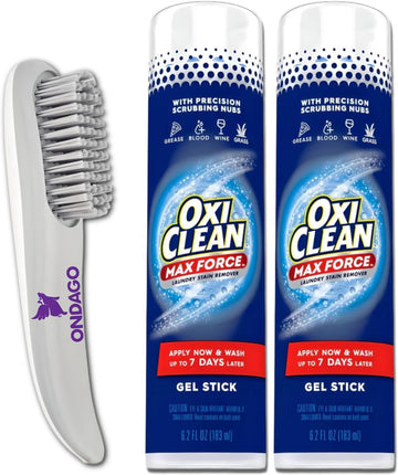 2 Oxiclean Max Force Gel Stick Stain Remover, 6.2 Oz. | Bundled With Ondago Laundry Stain Remover Brush