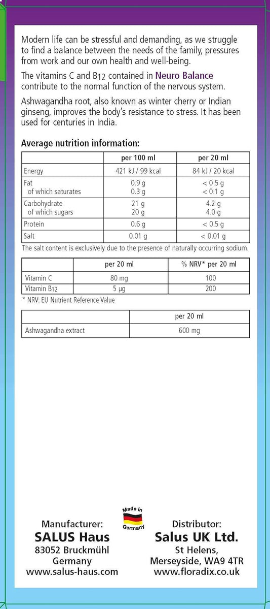 Floradix Neuro Balance With Ashwagandha, 250 Ml