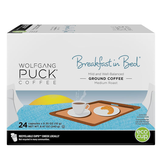 Wolfgang Puck Coffee Single Serve Capsules, Medium Roast, Compatible With Keurig K-Cup Brewers, Breakfast In Bed, 24 Count