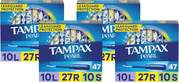 Tampax Pearl Tampons Multipack, Light/Regular/Super Absorbency, With Leakguard Braid, Unscented, 47 Count (Pack Of 4)