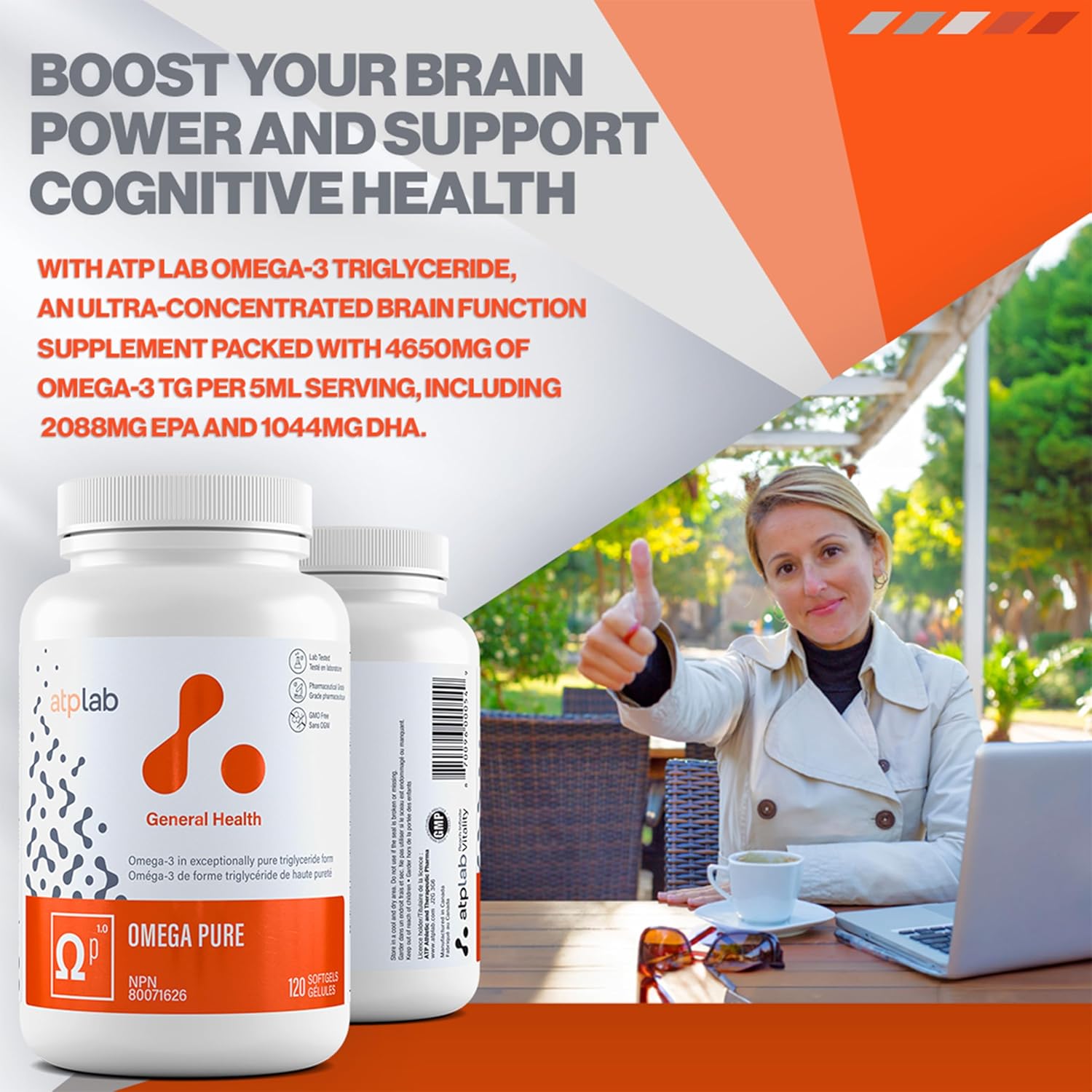 Atp Lab - Omega Pure 120 Softgels 60-Day Supply - Omega-3 In Exceptionally Pure Triglyceride Form - Helps Support Cognitive Health, Brain Function And Cardiovascular Health - Gluten-Free And Non-Gmo : Health & Household