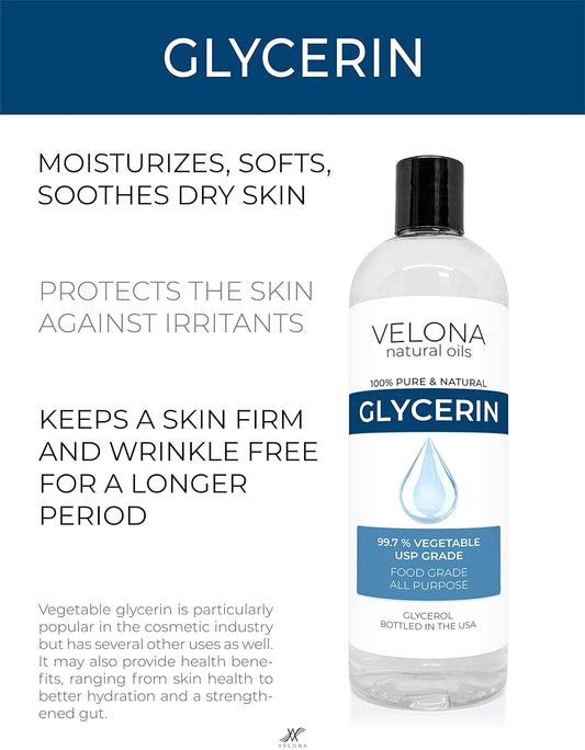 velona Glycerin Vegetable USP Grade 1 Gallon / 128 Fl Oz | 100% Pure and Natural Carrier Oil | Hair and Face Moisturizer for Dry Skin, Bubble Bath, Glycerin Soap, Soap Base | Enjoy Results