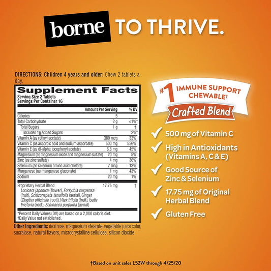 Airborne Kids 500Mg Vitamin C Chewable Tablets With Zinc, Immune Support Supplement With Powerful Anitoxidant Vitamins A C & E- 32 Chewable Tablets, Very Berry