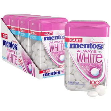 Mentos Always White Peppermint Sugar Free Gum With Xylitol Sweetener, 100 Count Bottle, 4 Bottles