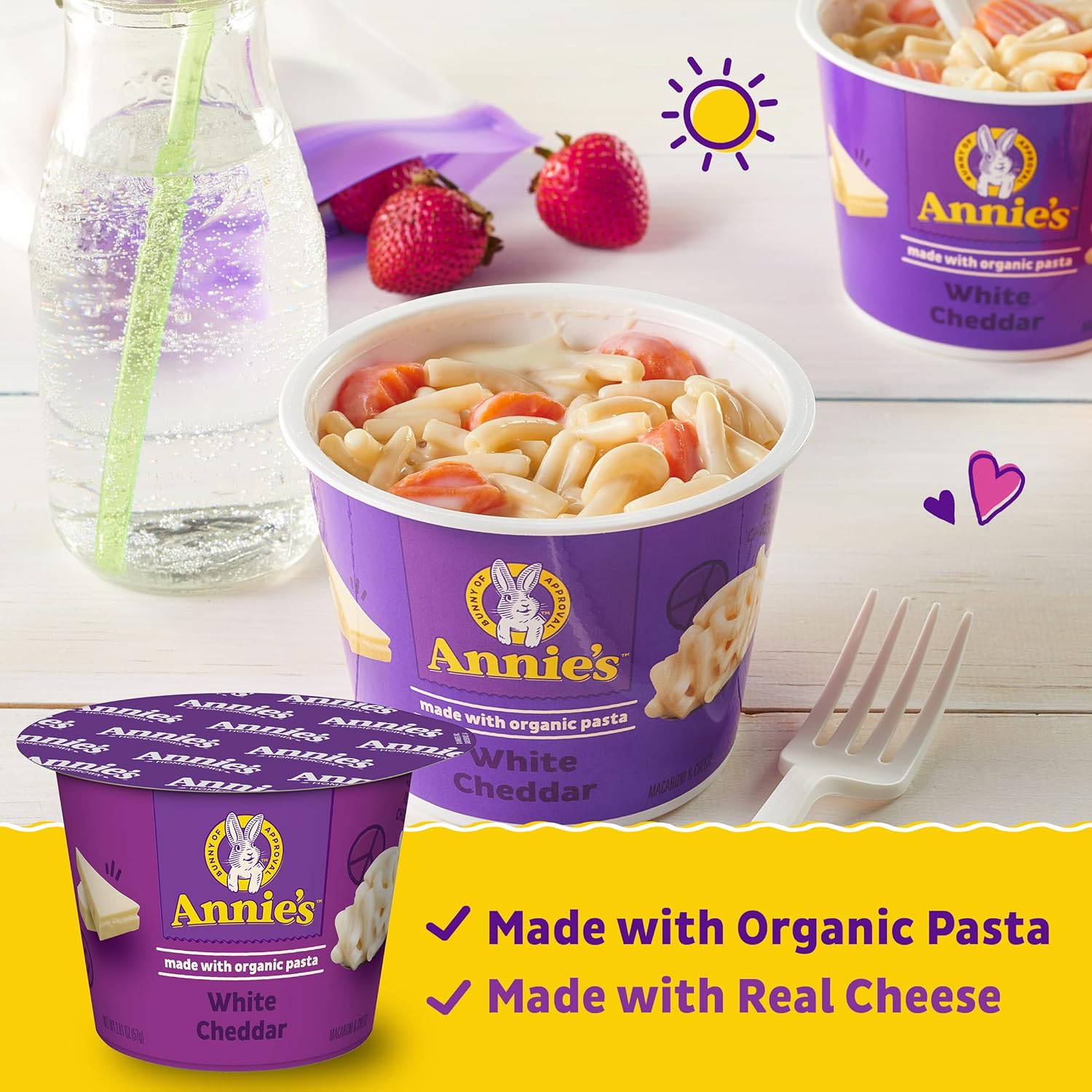 Annie'S Organic White Cheddar Macaroni And Cheese, Microwavable Cup, 2.01 Oz