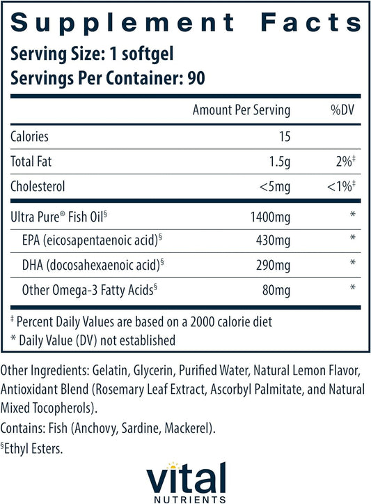 Vital Nutrients Ultra Pure Fish Oil 800 (Pharmaceutical Grade) | Omega