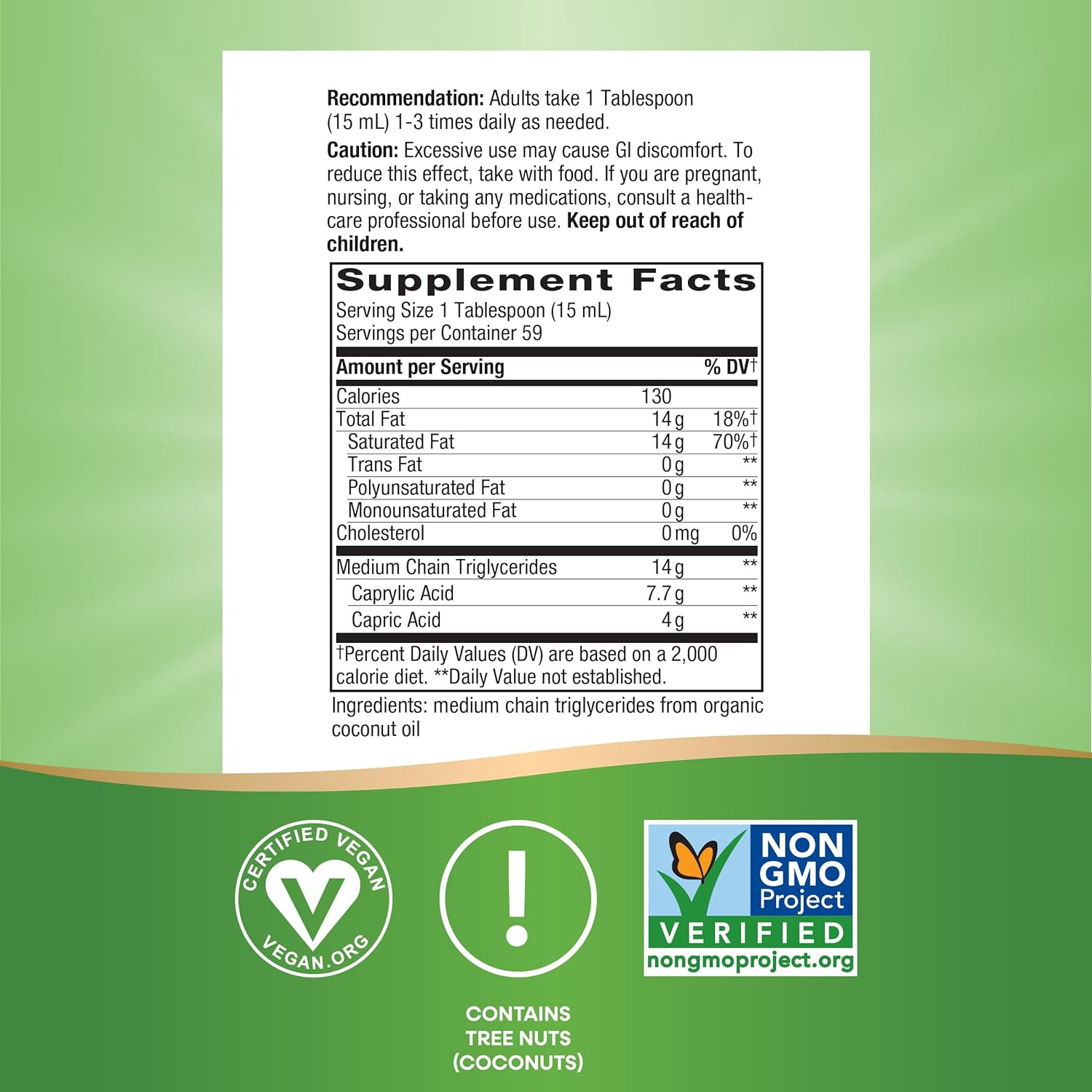 Nature's Way Organic MCT Oil, 30 Fl Oz, Brain and Body Fuel from Coconuts*, C8 Caprylic Acid and C10 Capric Acid, Keto and Paleo Certified, Organic, Non-GMO Project Verified (Packaging May Vary) : Health & Household