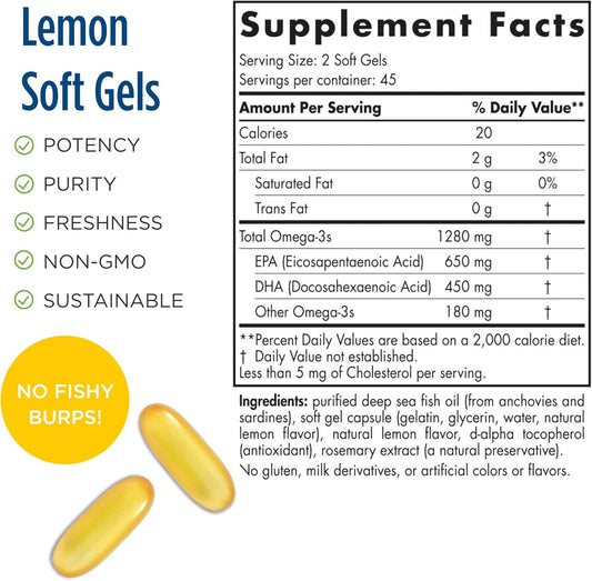 Nordic Naturals Proomega, Lemon Flavor - 90 Soft Gels - 1280 Mg Omega-3 - High-Potency Fish Oil With Epa & Dha - Promotes Brain, Eye, Heart, & Immune Health - Non-Gmo - 45 Servings