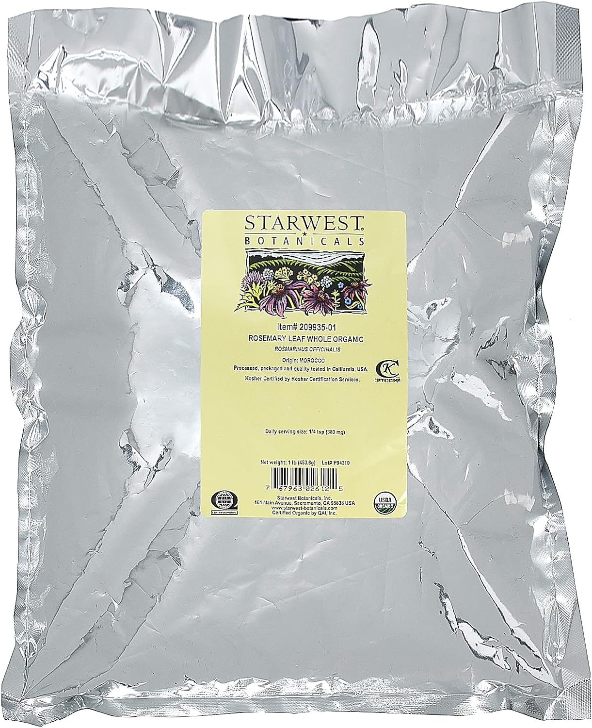 Starwest Botanicals Organic Rosemary Leaf Whole, 1 Pound Bag : Grocery & Gourmet Food