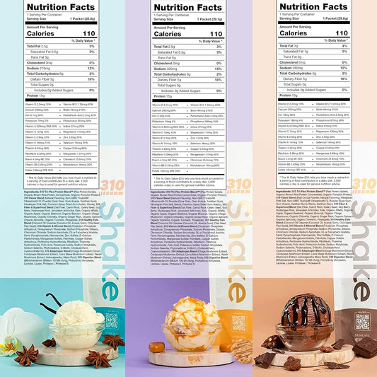 310 Nutrition – All-In-One Meal Replacement Shake Starter Kit - Fiber Rich Vegan Superfood Blend - Natural Sweeteners - Low Carb Shake, Keto & Paleo Friendly - Gluten Free - 26 Essential Vitamins & Minerals – 3 Flavors With Shaker Cup