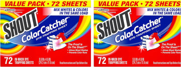 Shout Color Catcher Sheets For Laundry, Maintains Clothes Original Colors, 72 Count - Pack Of 2 (144 Total Sheets)