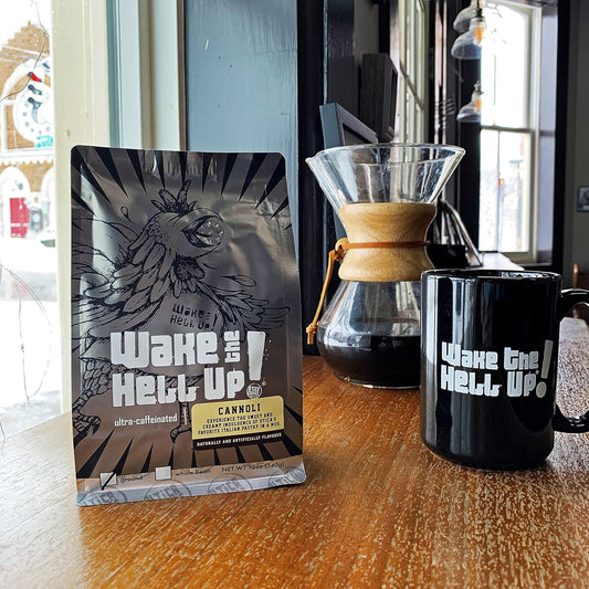 Wake The Hell Up! 12Oz Ultra-Caffeinated Cannoli Ground Coffee, Low Acid, Medium-Dark Roast