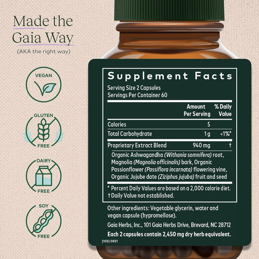 Gaia Herbs Sleepthru - Natural Sleep Support Supplement With Organic Ashwagandha Root, Organic Magnolia Bark, Passionflower, And Jujube Date - 120 Vegan Liquid Phyto-Capsules (60-Day Supply)